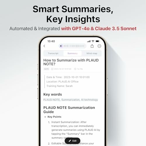 Smartphone displaying summarization guide with AI integration