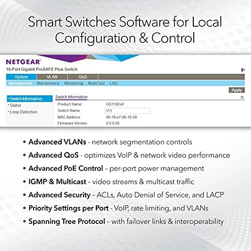 Netgear smart switch software interface showing advanced features.