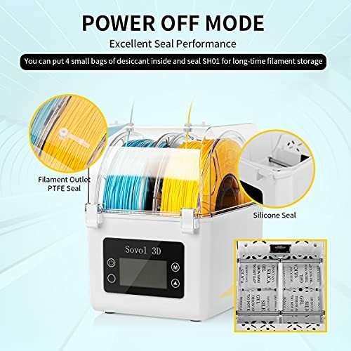 Sovol 3D filament storage box with excellent seal performance and space for desiccant bags.