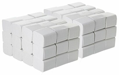 Stacks of white paper towels arranged neatly.