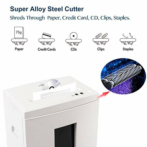 Paper shredder capable of shredding paper, credit cards, CDs, clips, and staples.