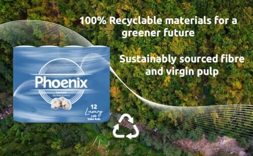 Eco-friendly toilet paper with recyclable materials and sustainably sourced fiber.