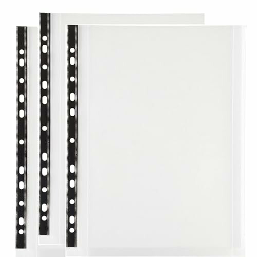 Three transparent document covers with black spines