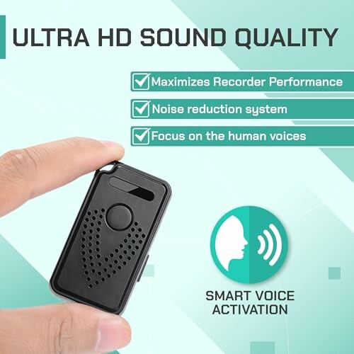 Portable device with ultra HD sound quality features and smart voice activation.