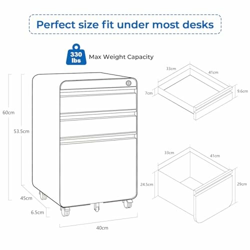 Diagram of a cabinet with dimensions and weight capacity.