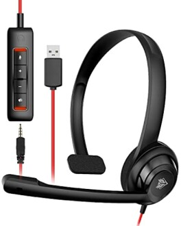 Black USB wired headset with microphone and in-line controls.