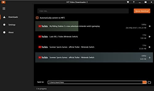 Video downloader interface showing download options.