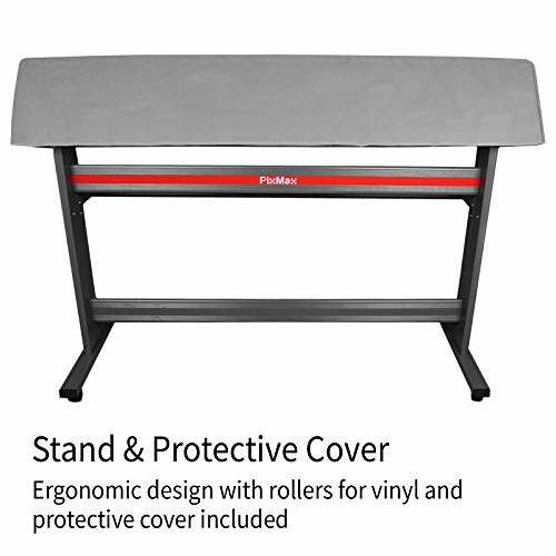 Vinyl cutter stand with protective cover, ergonomic design.