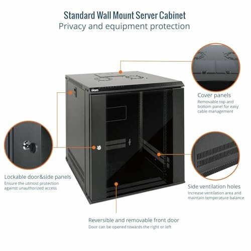 Standard wall mount server cabinet with lockable panels and ventilation.