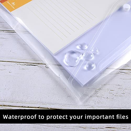 Waterproof file protector with documents inside on wooden surface for added protection