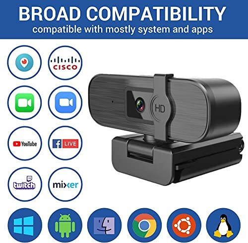 Webcam with broad compatibility for various apps and systems.