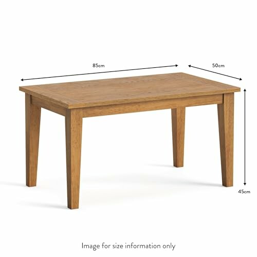 Wooden coffee table with dimensions indicated.