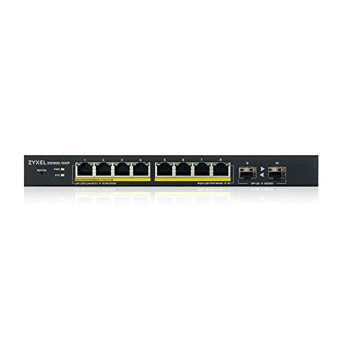 Front view of Zyxel network switch with multiple Ethernet ports.